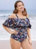 Floral Pompom Trim Cold Shoulder One Piece Swimsuit sold by Bloomchic