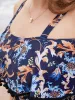 Floral Pompom Trim Cold Shoulder One Piece Swimsuit sold by Bloomchic