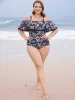 Floral Pompom Trim Cold Shoulder One Piece Swimsuit sold by Bloomchic