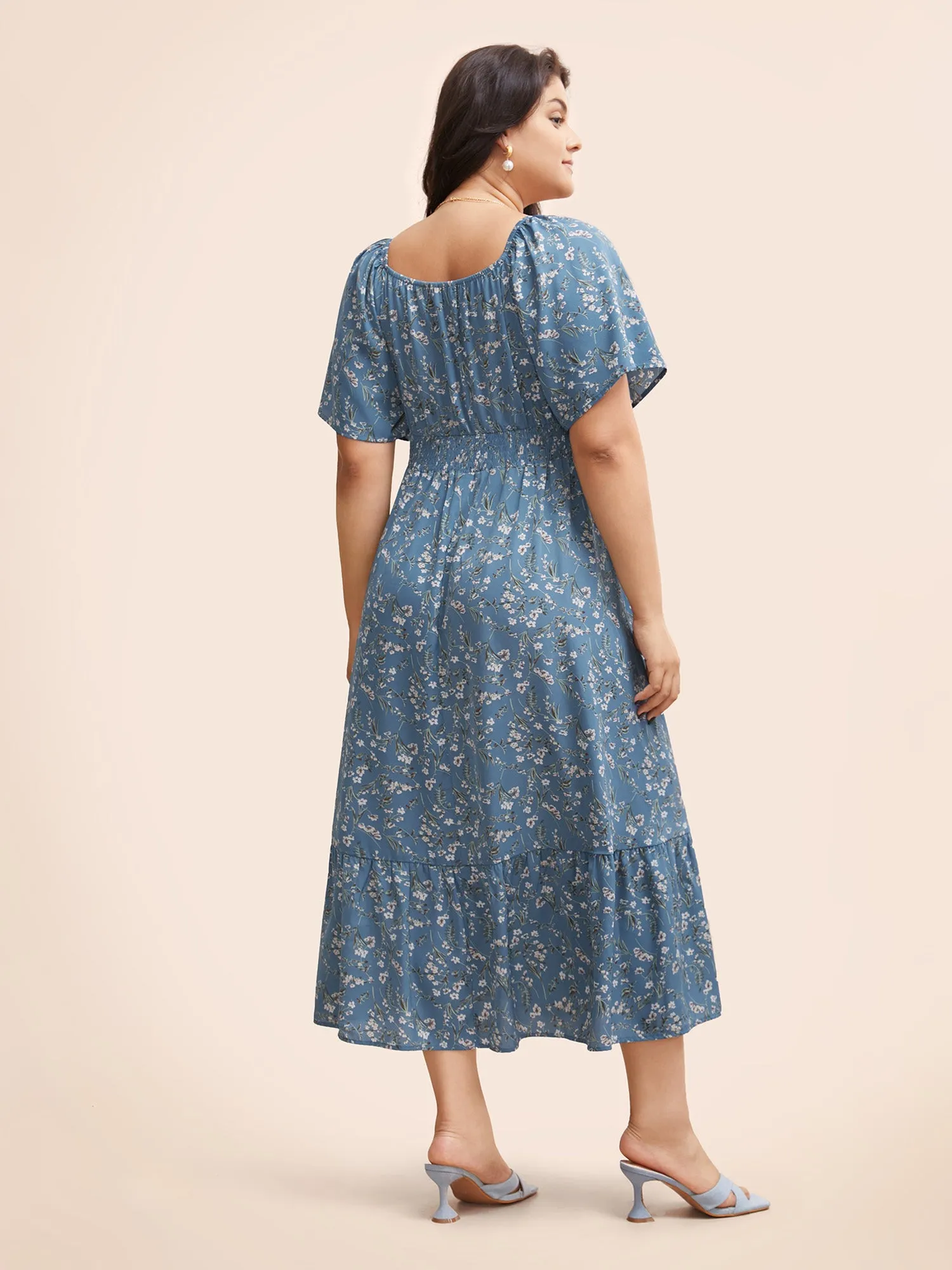 Ditsy Floral Pocket Square Neck Shirred Ruffles Dress sold by Bloomchic product image thumbnail 3