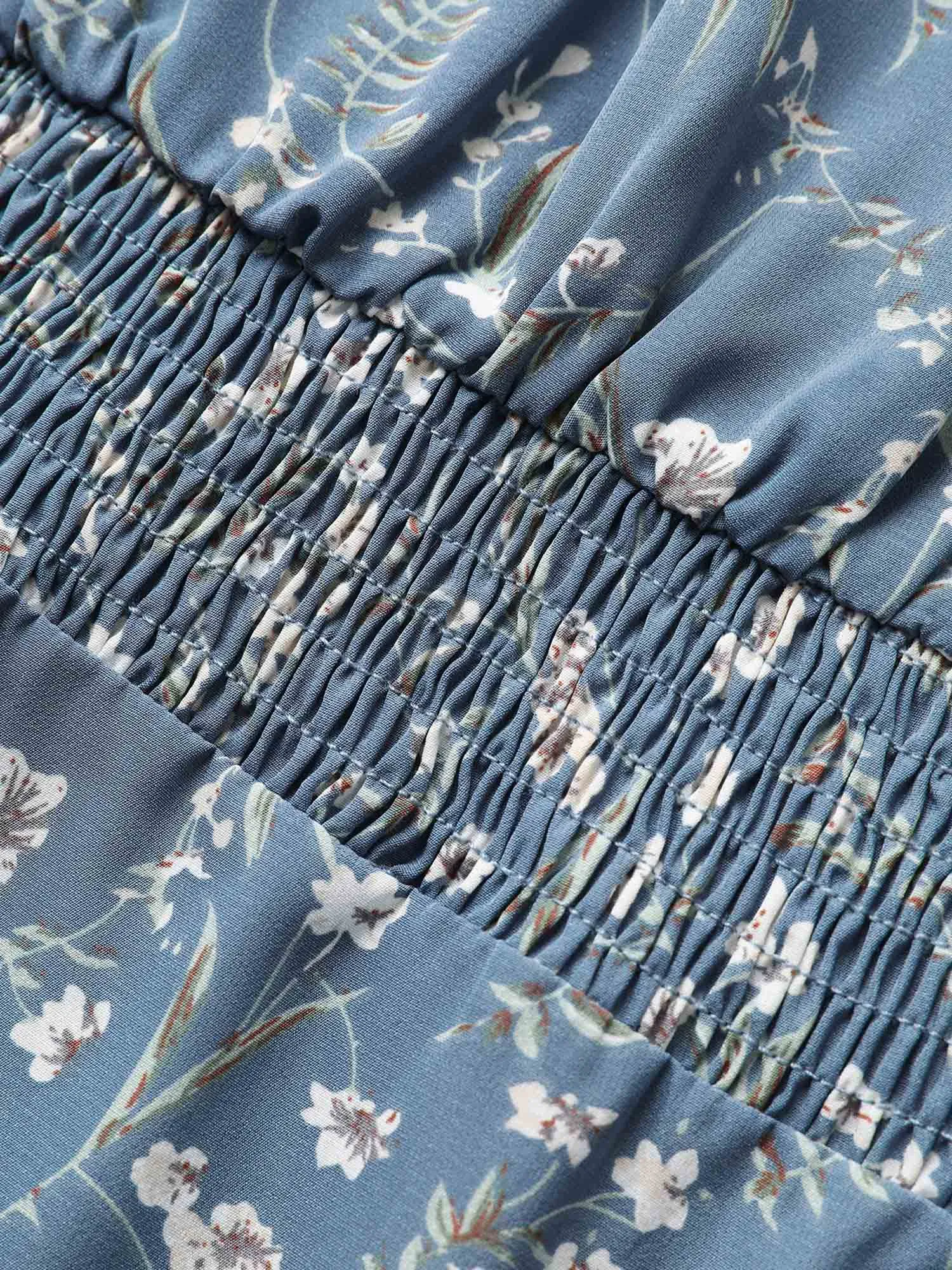 Ditsy Floral Pocket Square Neck Shirred Ruffles Dress sold by Bloomchic product image thumbnail 5