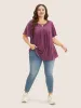 Plain Ruffle Sleeve Keyhole Gathered Crew Neck T-shirt sold by Bloomchic