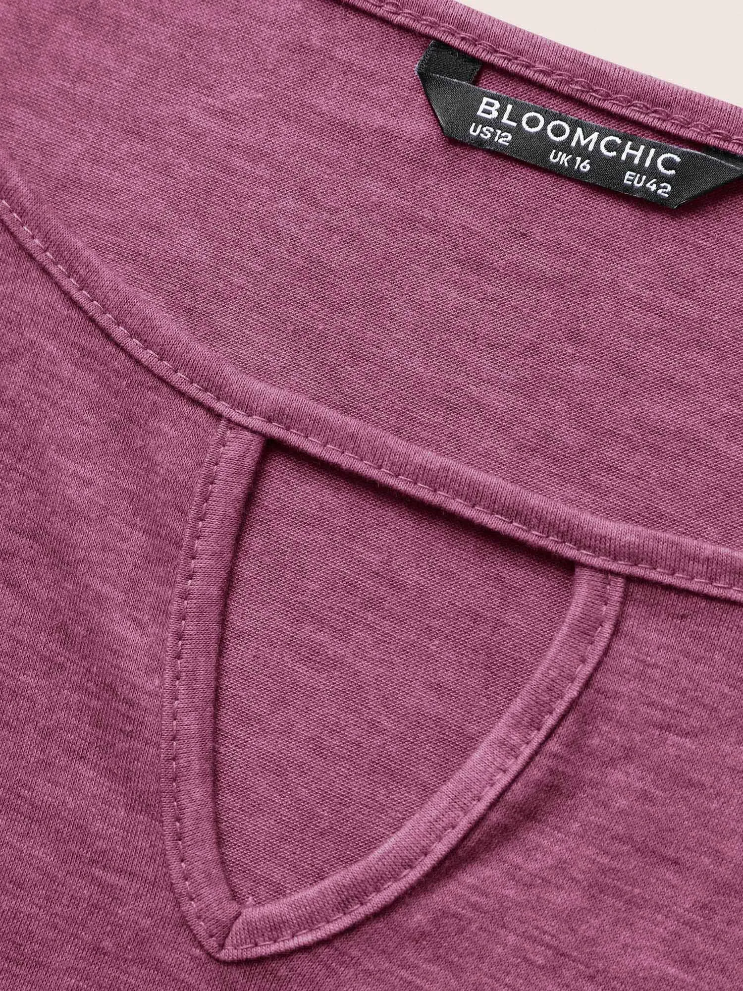 Plain Ruffle Sleeve Keyhole Gathered Crew Neck T-shirt sold by Bloomchic product image thumbnail 5