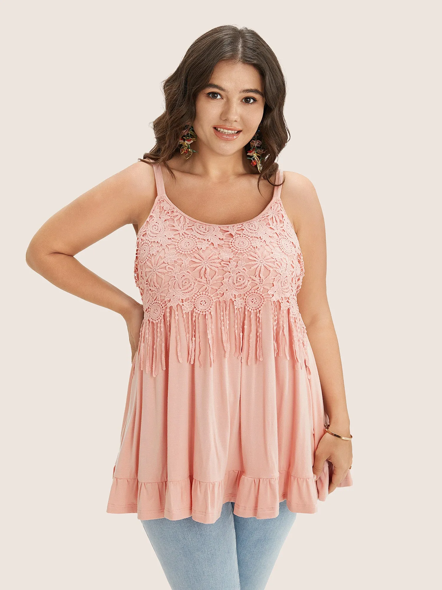 Plain Contrast Lace Ruffle Hem Cami Top sold by Bloomchic product image thumbnail 3