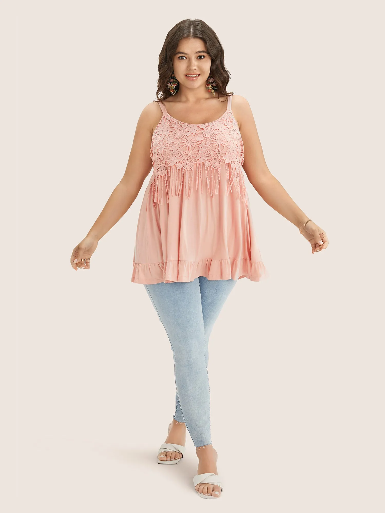 Plain Contrast Lace Ruffle Hem Cami Top sold by Bloomchic product image thumbnail 2