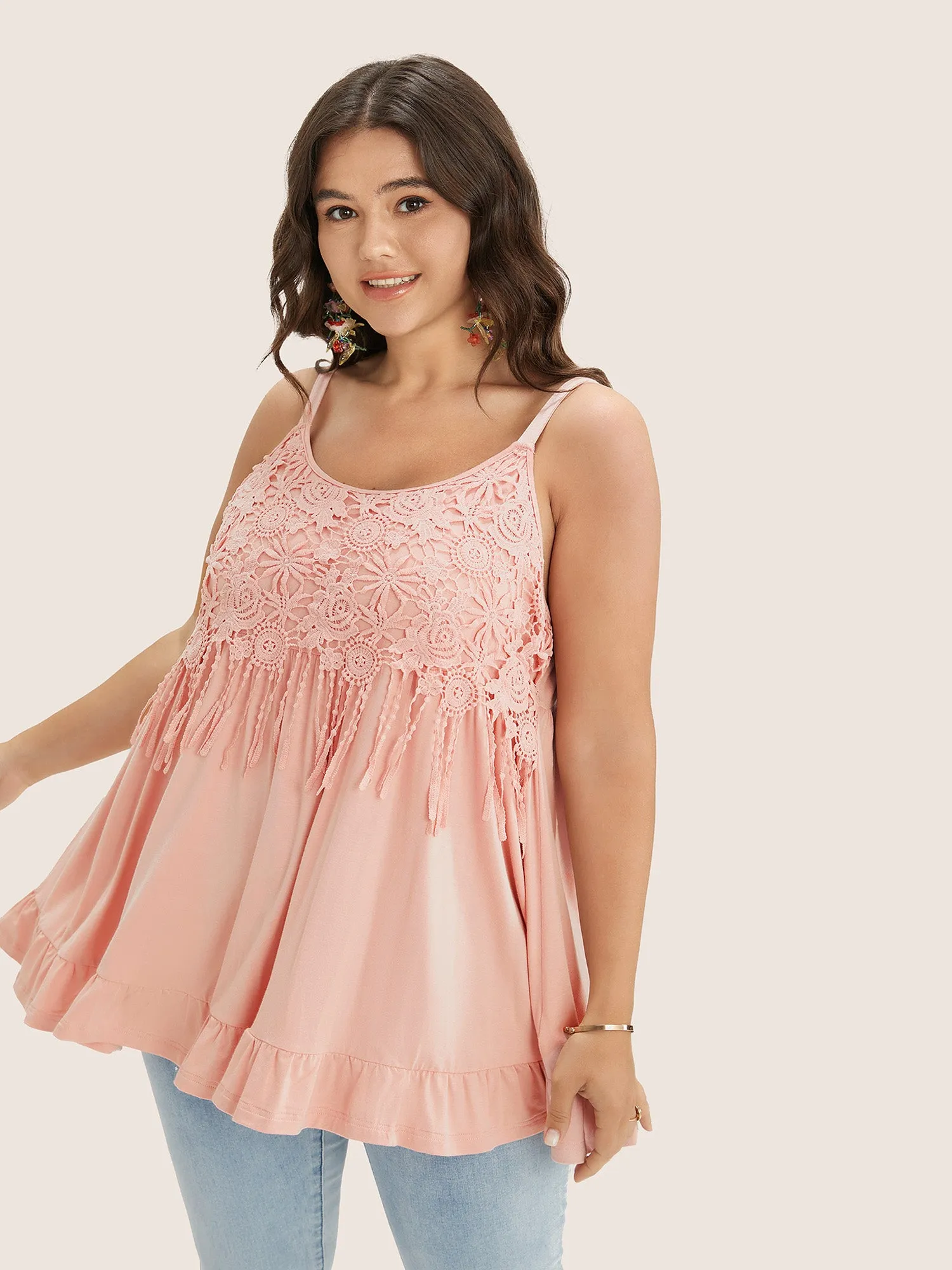 Plain Contrast Lace Ruffle Hem Cami Top sold by Bloomchic product image thumbnail 4