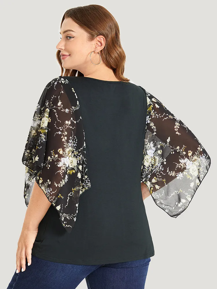 Floral Mesh Dolman Sleeve Crisscross V Neck T-shirt sold by Bloomchic product image thumbnail 3