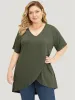 Plain V Neck Wrap High Low Hem T-shirt sold by Bloomchic