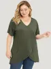 Plain V Neck Wrap High Low Hem T-shirt sold by Bloomchic