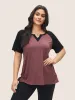 Colorblock Contrast Notched Raglan Sleeve T-shirt sold by Bloomchic