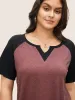 Colorblock Contrast Notched Raglan Sleeve T-shirt sold by Bloomchic