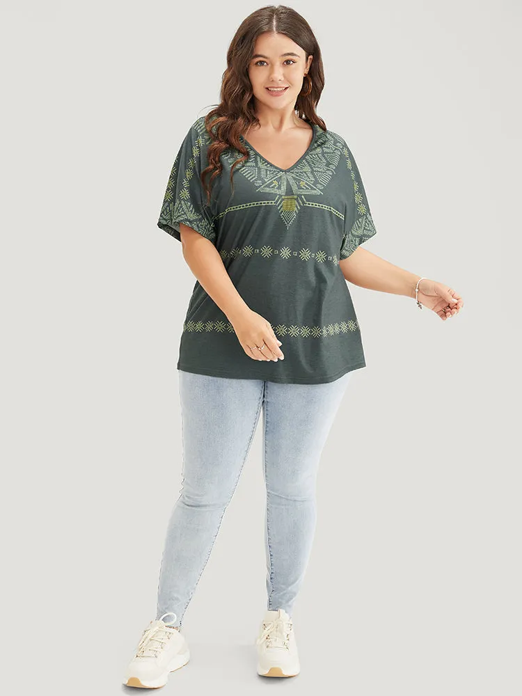 Geometric Print Dolman Sleeve V Neck T-shirt sold by Bloomchic product image thumbnail 2