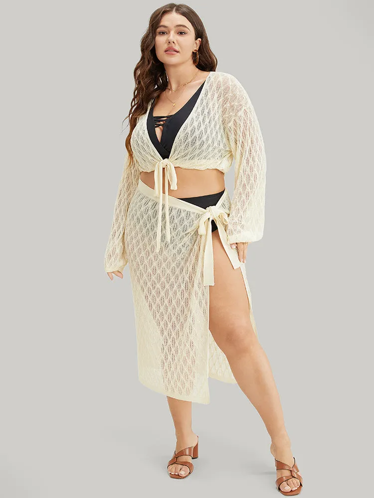 Plain Argyle Eyelet Knotted Open Front Cardigan sold by Bloomchic product image thumbnail 5