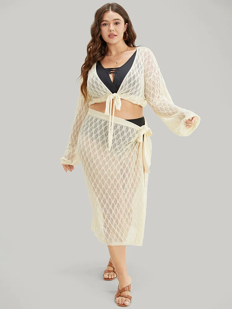 Plain Argyle Eyelet Knotted Open Front Cardigan sold by Bloomchic product image thumbnail 2