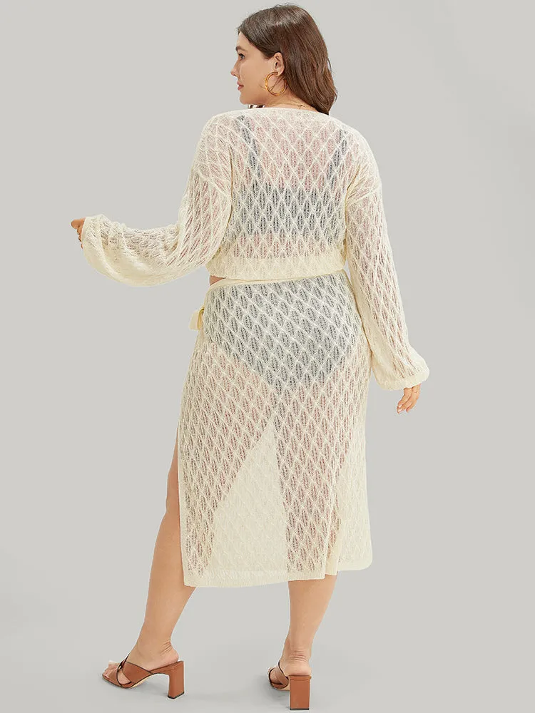 Plain Argyle Eyelet Knotted Open Front Cardigan sold by Bloomchic product image thumbnail 3