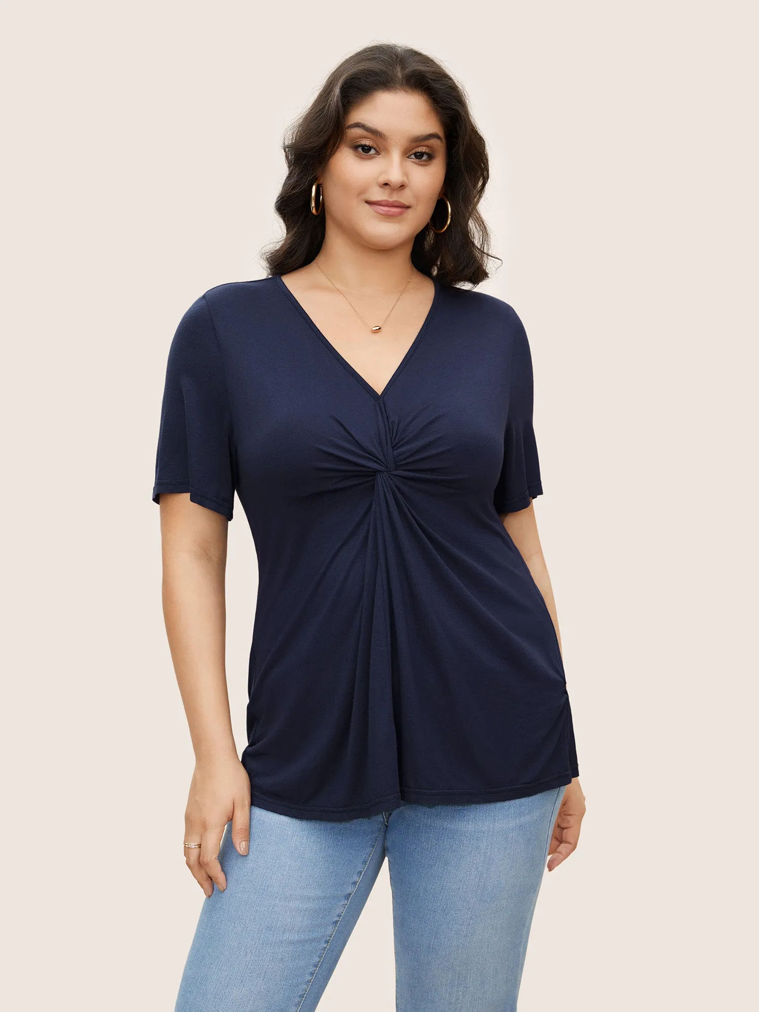 Plain V Neck Twist Front T-shirt sold by Bloomchic product image thumbnail 5