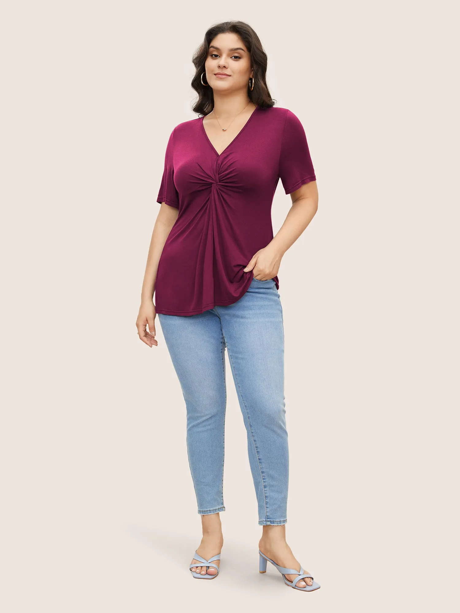 Plain V Neck Twist Front T-shirt sold by Bloomchic product image thumbnail 4