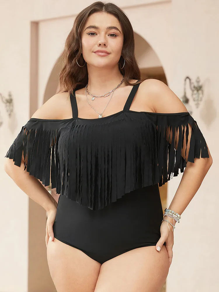 Cold Shoulder Fringe Trim One Piece Swimsuit sold by Bloomchic product image thumbnail 4