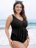 Solid Sculpt Waist Patchwork Ruffle Tiered One Piece Swimsuit sold by Bloomchic