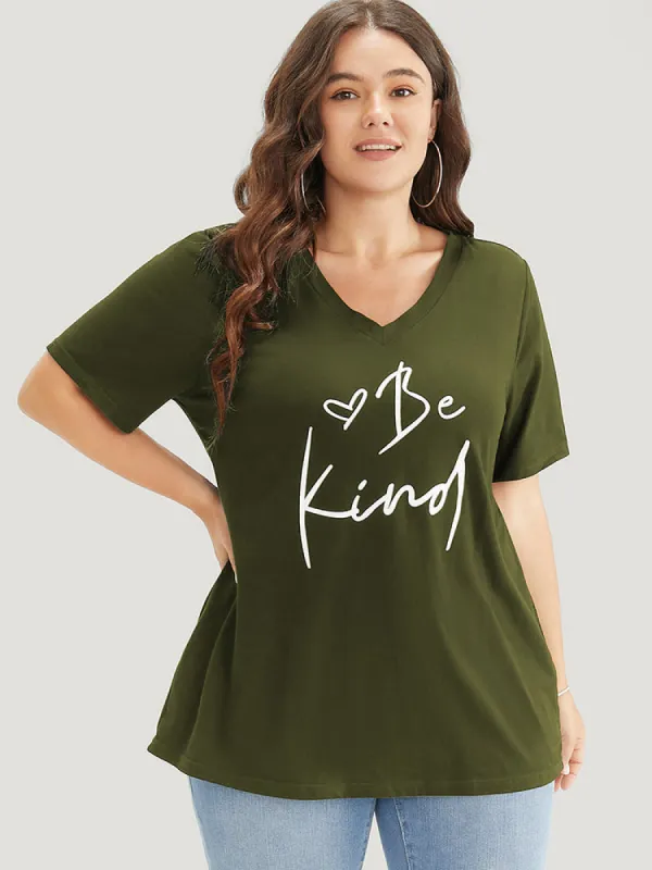 Letter & Heart Print V Neck T-shirt sold by Bloomchic