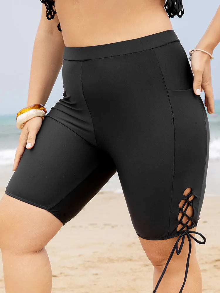 Pocket High Waist Lace Up Side Swim Shorts sold by Bloomchic product image thumbnail 4