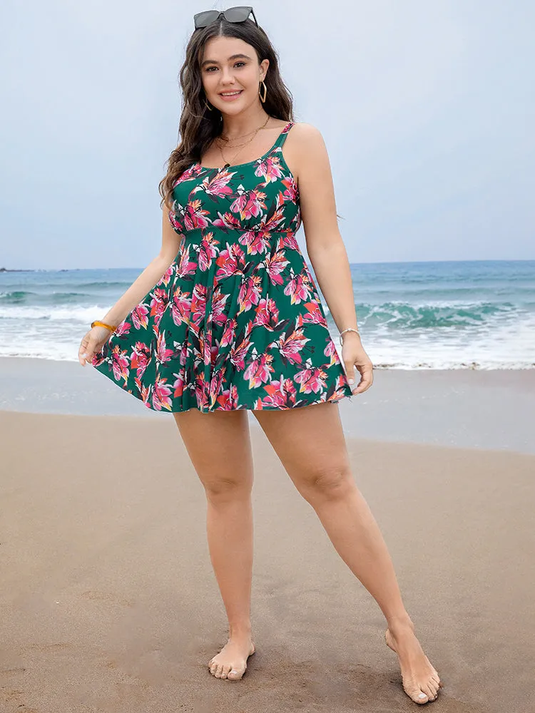 Floral Print A Line Round Neck Ruffle Hem Swim Dress sold by Bloomchic product image thumbnail 3