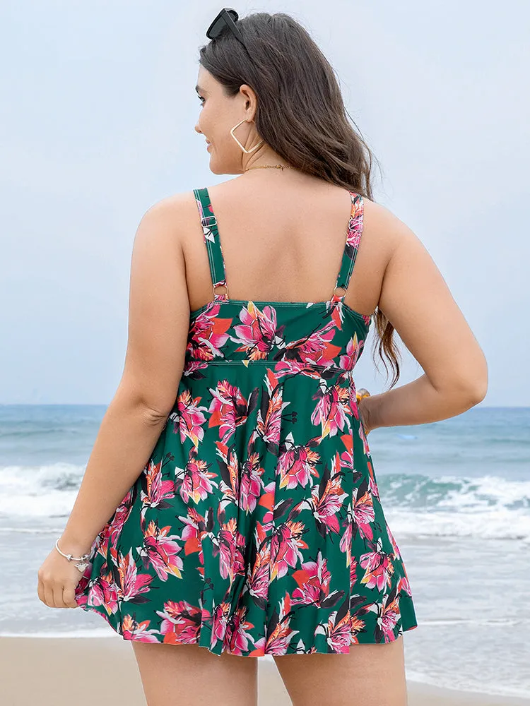 Floral Print A Line Round Neck Ruffle Hem Swim Dress sold by Bloomchic product image thumbnail 2
