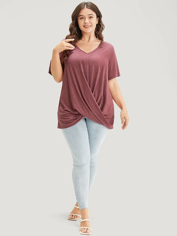 Solid V Neck Twist Hem T-shirt sold by Bloomchic product image thumbnail 5