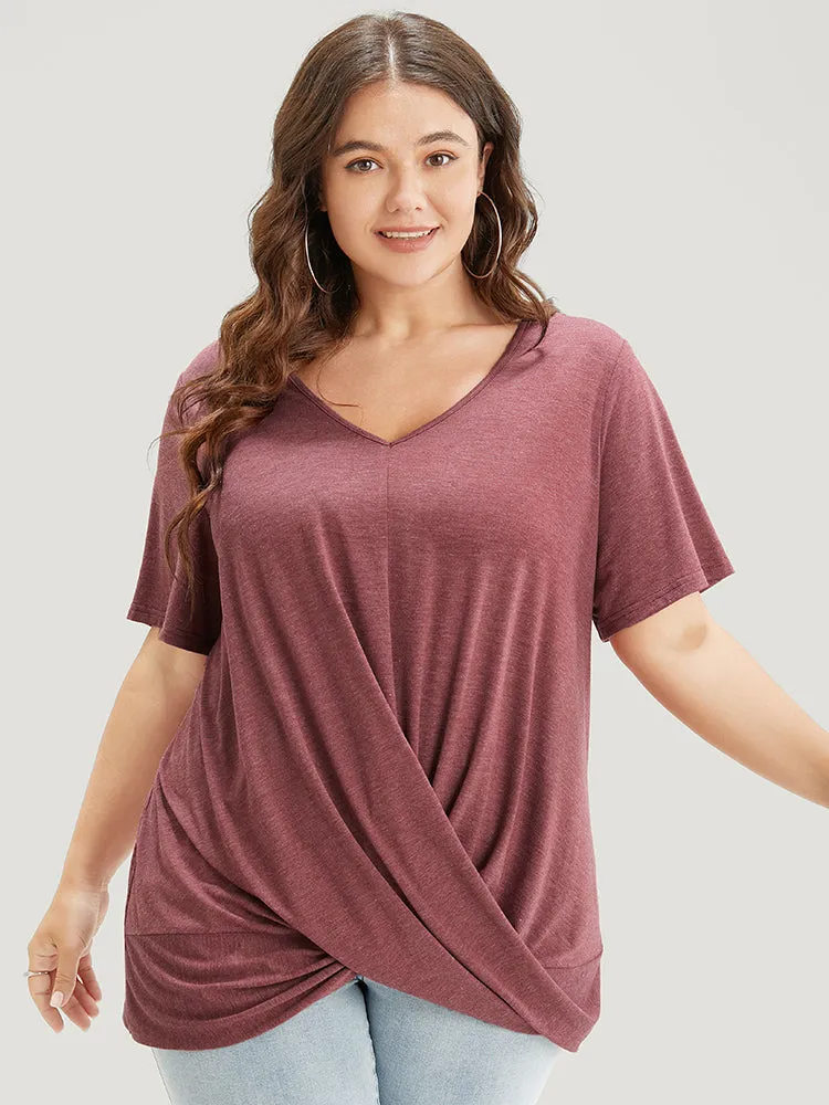 Solid V Neck Twist Hem T-shirt sold by Bloomchic product image thumbnail 2