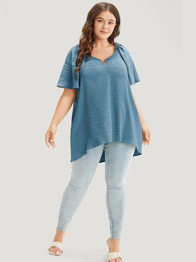 Plain Notched High Low Hem Ruffle Sleeve Frill Trim Blouse sold by Bloomchic product image thumbnail 2