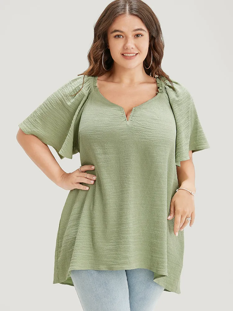 Plain Notched High Low Hem Ruffle Sleeve Frill Trim Blouse sold by Bloomchic product image thumbnail 4