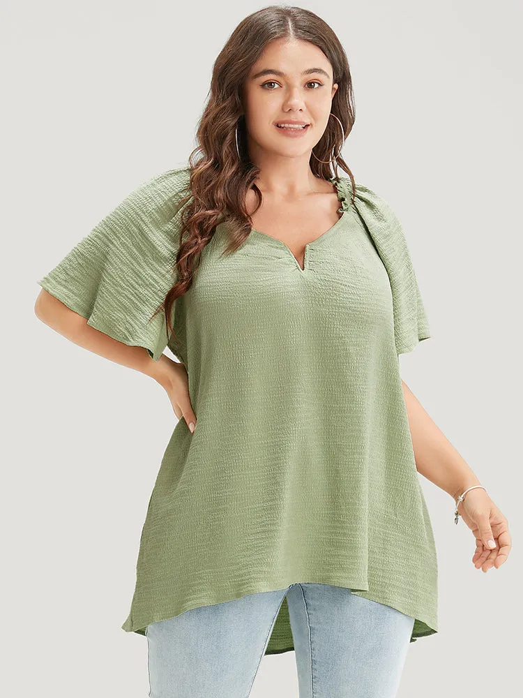 Plain Notched High Low Hem Ruffle Sleeve Frill Trim Blouse sold by Bloomchic product image thumbnail 5