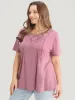 Solid Floral Patchwork Pleated Front T-shirt sold by Bloomchic