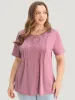 Solid Floral Patchwork Pleated Front T-shirt sold by Bloomchic