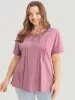 Solid Floral Patchwork Pleated Front T-shirt sold by Bloomchic