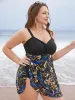 Tropical Print Patchwork A Line Ruched Swim Dress sold by Bloomchic