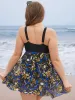 Tropical Print Patchwork A Line Ruched Swim Dress sold by Bloomchic