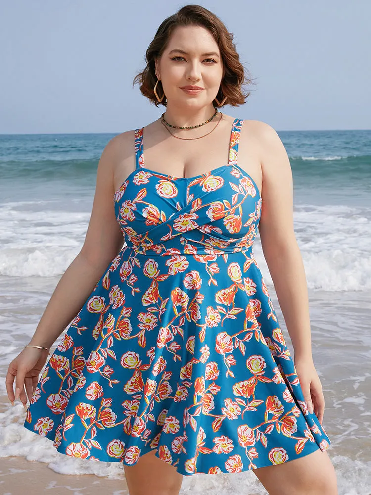 Floral Contrast Crossover Front Ruffles Adjustable Straps Swim Dress sold by Bloomchic product image thumbnail 4