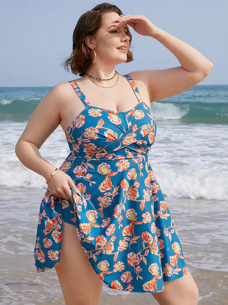 Floral Contrast Crossover Front Ruffles Adjustable Straps Swim Dress sold by Bloomchic product image thumbnail 5