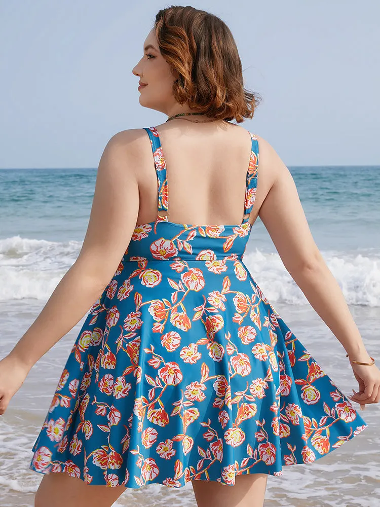 Floral Contrast Crossover Front Ruffles Adjustable Straps Swim Dress sold by Bloomchic product image thumbnail 2