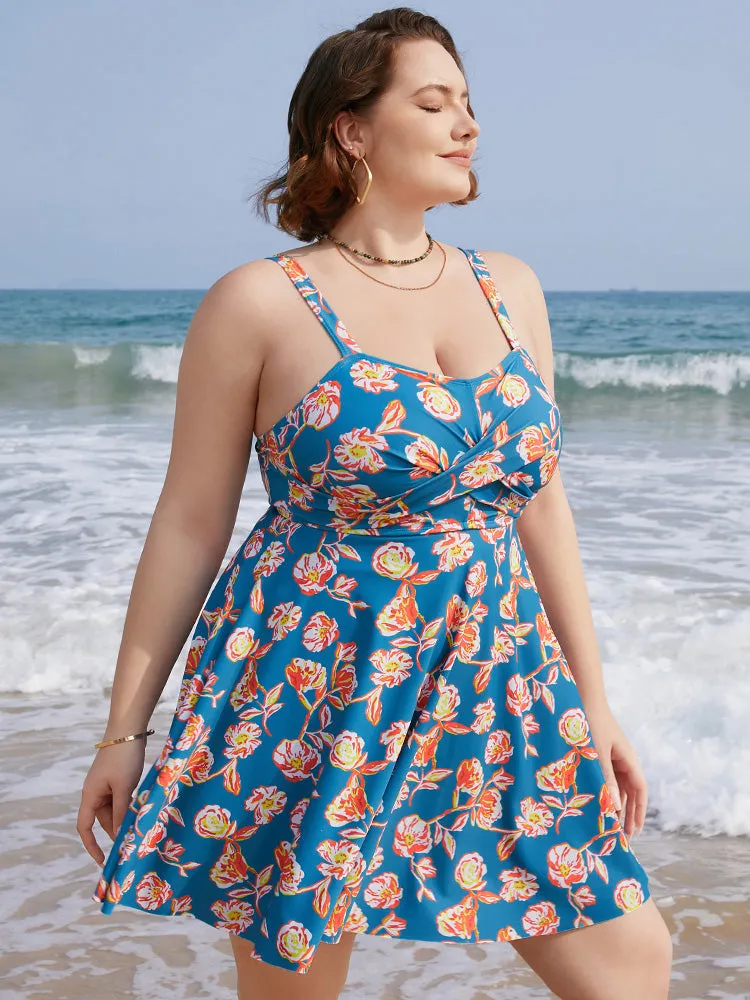 Floral Contrast Crossover Front Ruffles Adjustable Straps Swim Dress sold by Bloomchic product image thumbnail 3