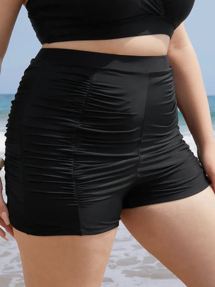 Solid High Waist Ruched Detail Swim Shorts sold by Bloomchic product image thumbnail 4