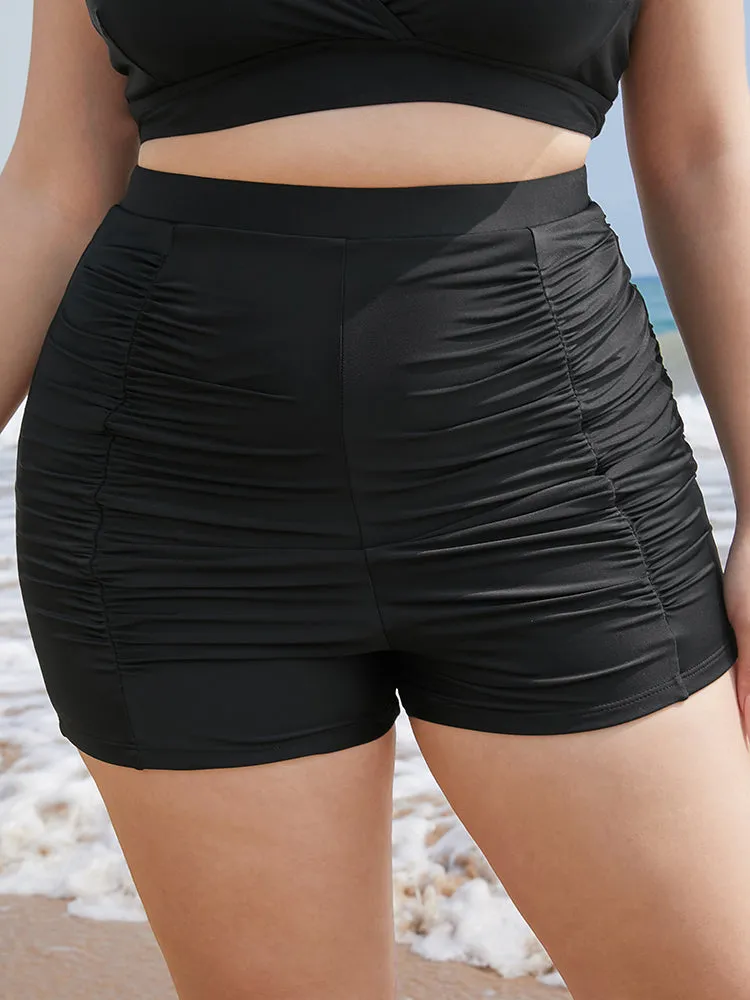 Solid High Waist Ruched Detail Swim Shorts sold by Bloomchic