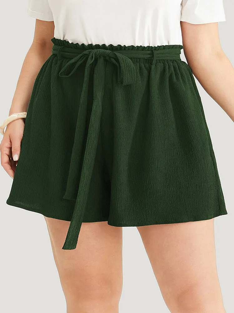 Plain Paperbag Waist Ruffle Trim Belt Shorts sold by Bloomchic product image thumbnail 3