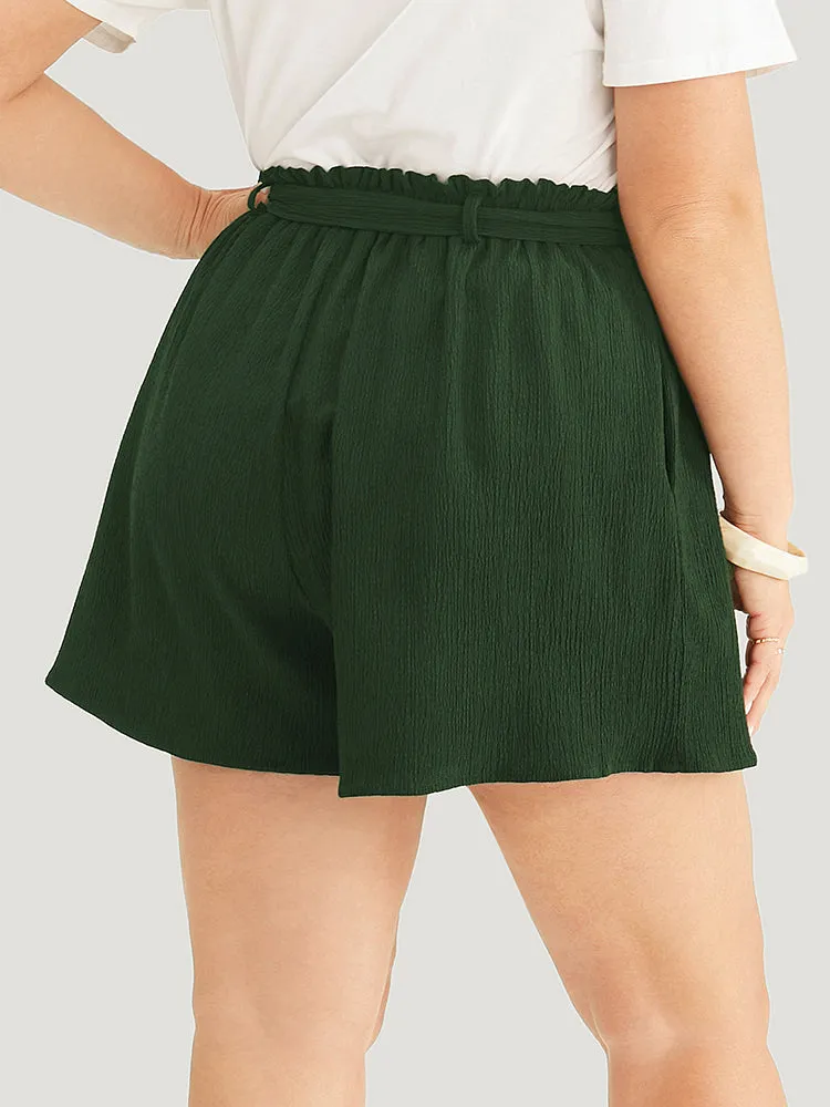 Plain Paperbag Waist Ruffle Trim Belt Shorts sold by Bloomchic product image thumbnail 4