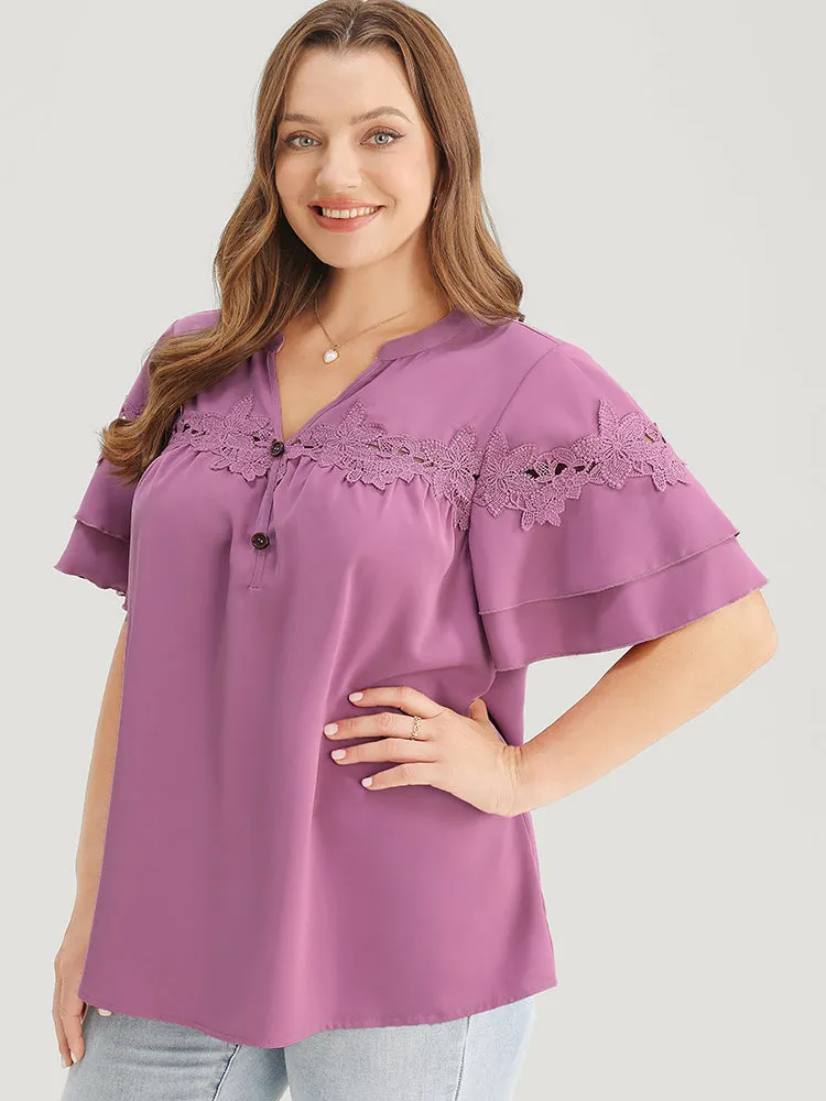 Floral Patchwork Button Detail Ruffle Tiered Sleeve Blouse sold by Bloomchic product image thumbnail 4