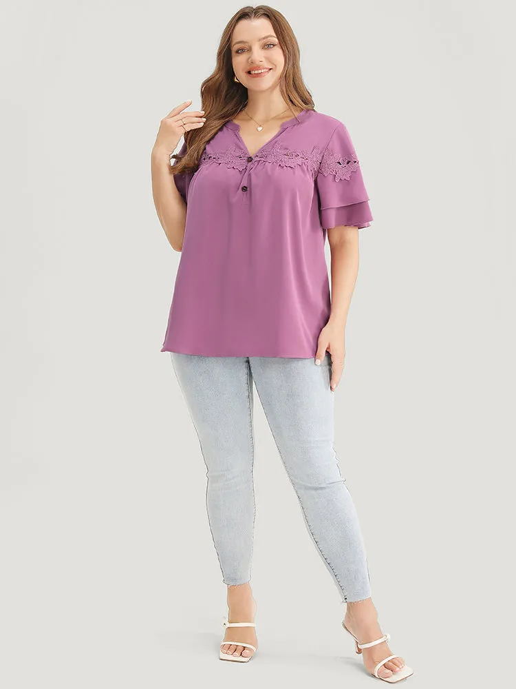 Floral Patchwork Button Detail Ruffle Tiered Sleeve Blouse sold by Bloomchic product image thumbnail 5