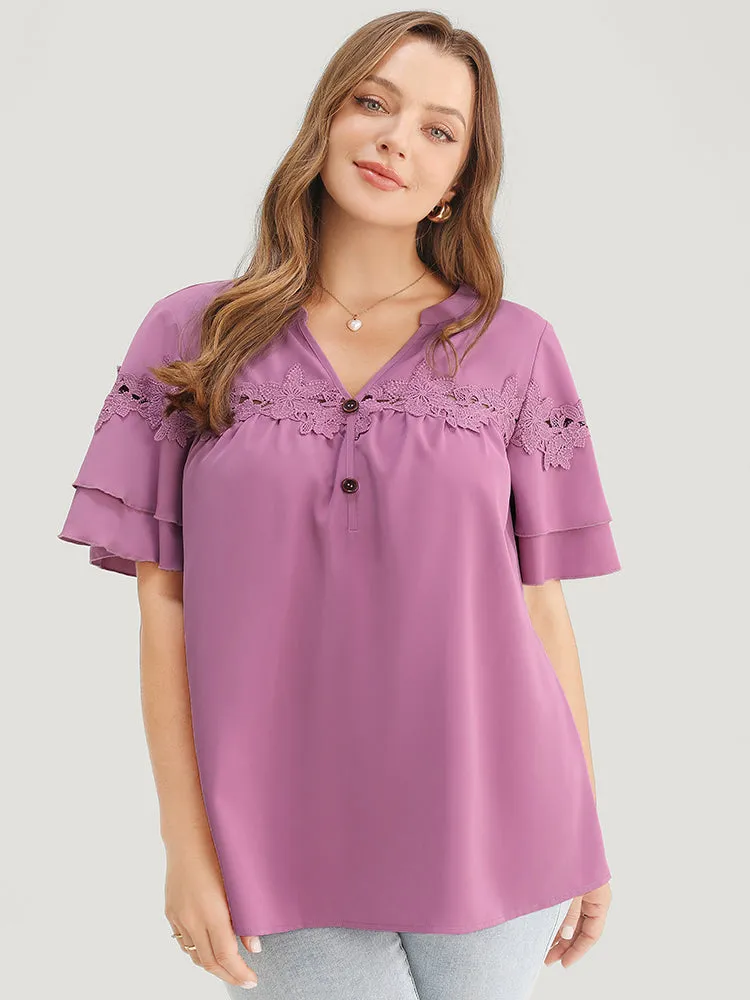 Floral Patchwork Button Detail Ruffle Tiered Sleeve Blouse sold by Bloomchic product image thumbnail 3