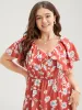 Floral Printed Ruffle Trim Pocket V Neck Split Hem Dress sold by Bloomchic