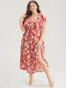 Floral Printed Ruffle Trim Pocket V Neck Split Hem Dress sold by Bloomchic